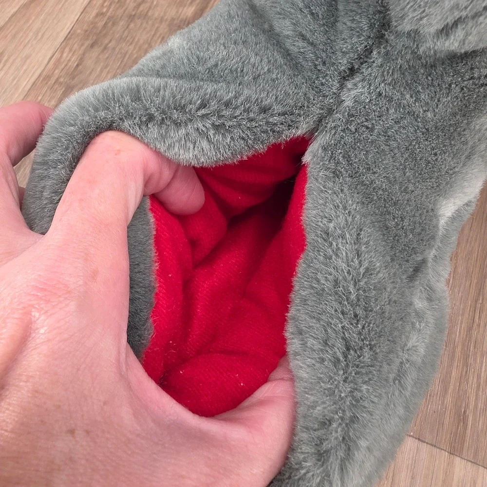 Vintage Grey Plush Dinosaur T-Rex Slippers Size 2-3 XL Non-Slip House Shoes